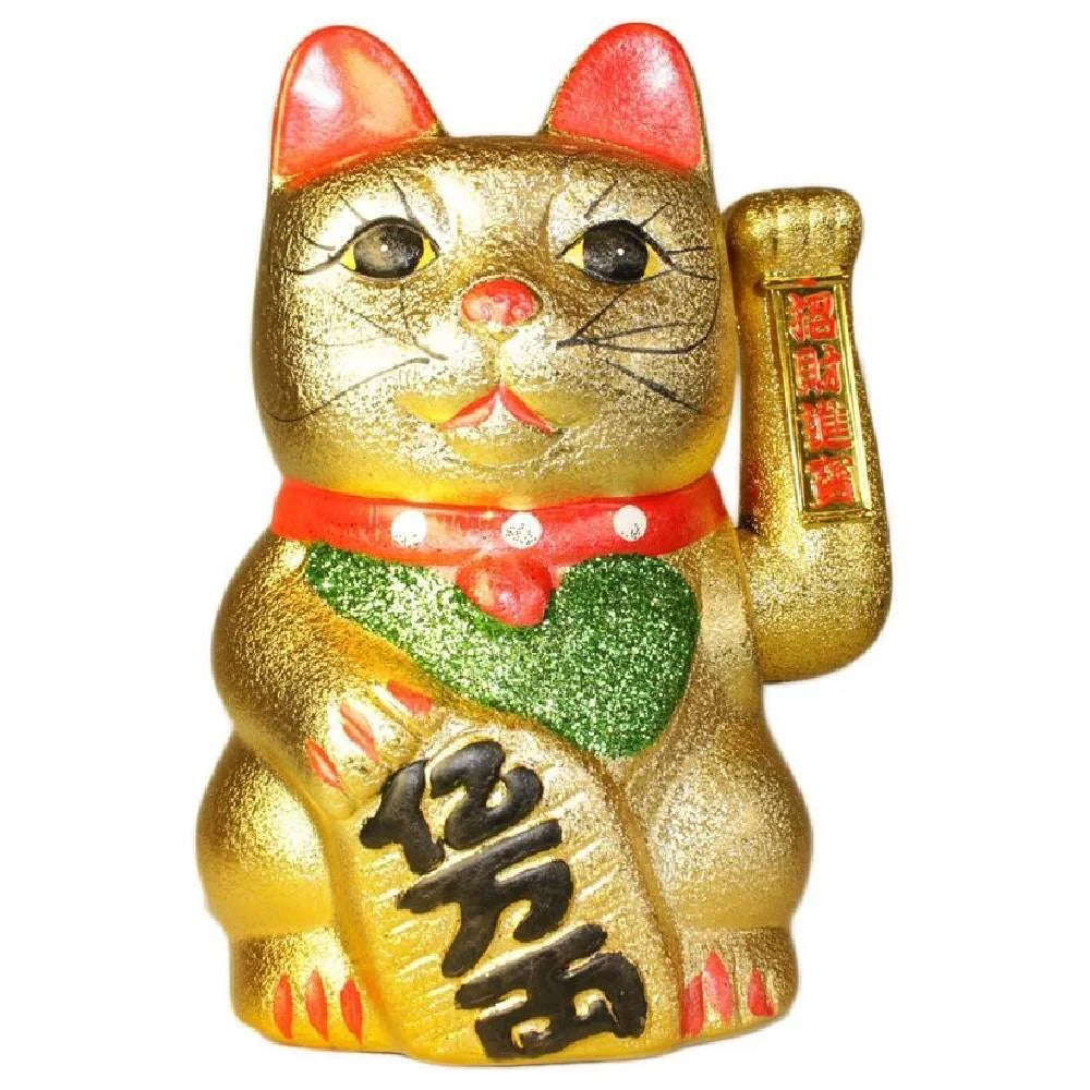 Laimes un Naudas Kaķis Maneki-Neko - Tradicionālais japāņu talismans Matte Gold Money Cat