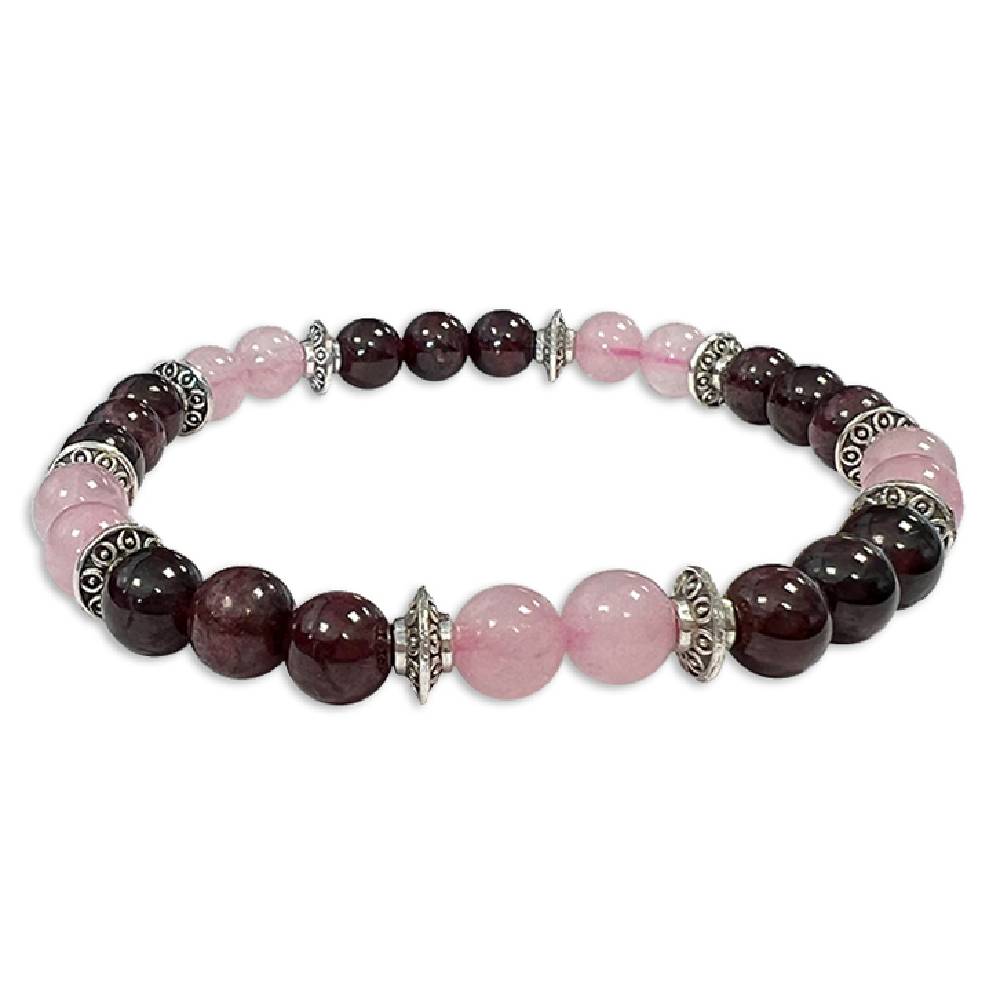 Rokassprādze MIX Rozā Kvarcs un Granāts Brazīlija, Pakistāna / Rose Quartz & Garnet A 8mm