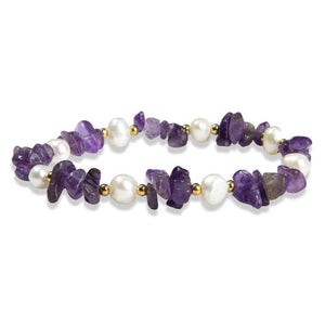 Rokassprādze MIX Chips Ametists un Saldūdens Pērles / Amethyst & Freshwater Pearls Chips