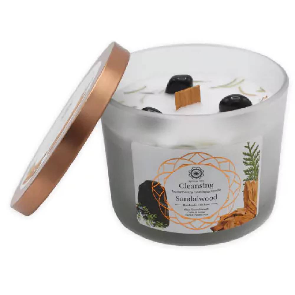 Svece ar dabīgiem akmeņiem Cleansing Aromatherapy Gemstone Candle Sandalwood 265g