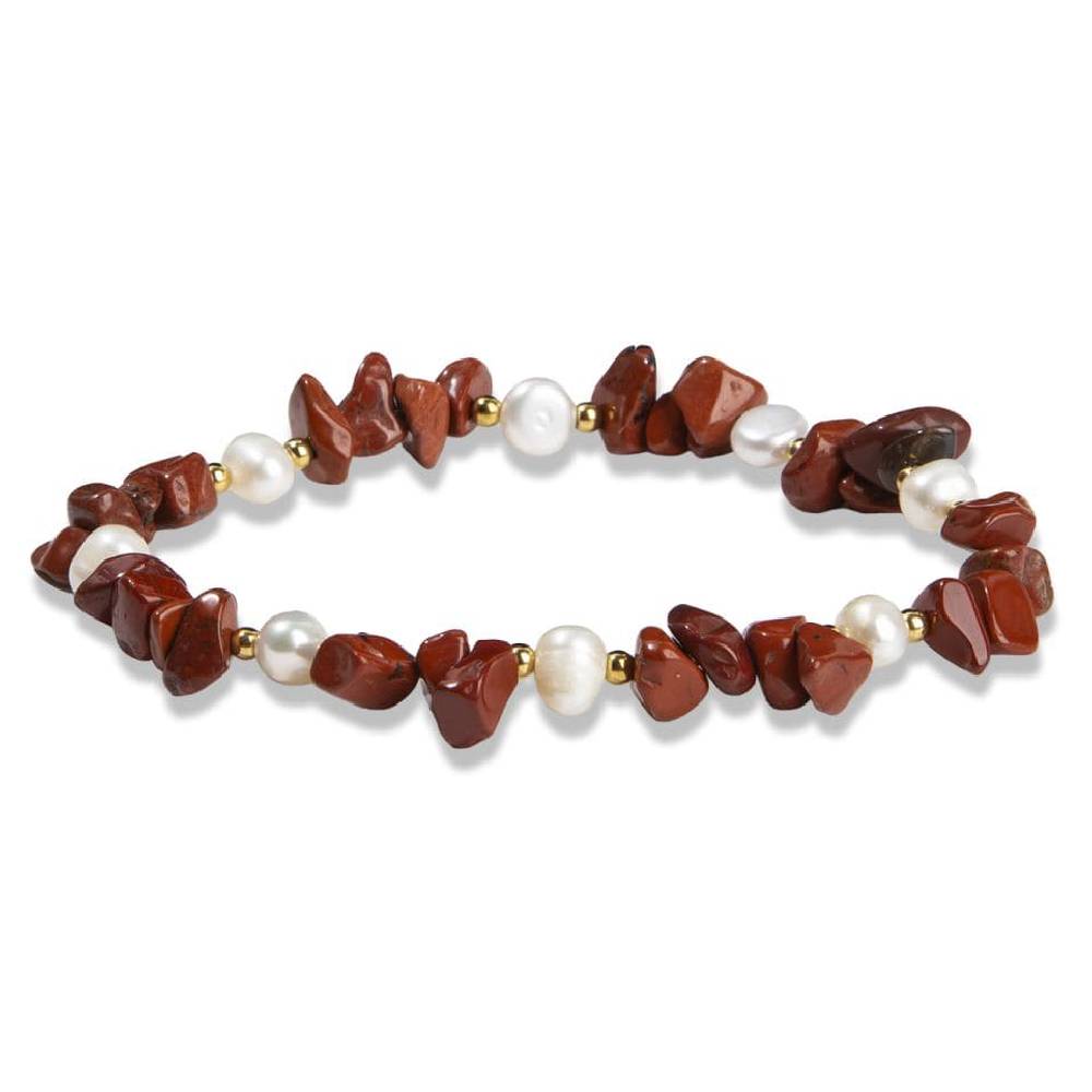 Rokassprādze MIX Chips Sarkanā Jašma un Saldūdens Pērles / Red Jasper & Freshwater Pearls Chips