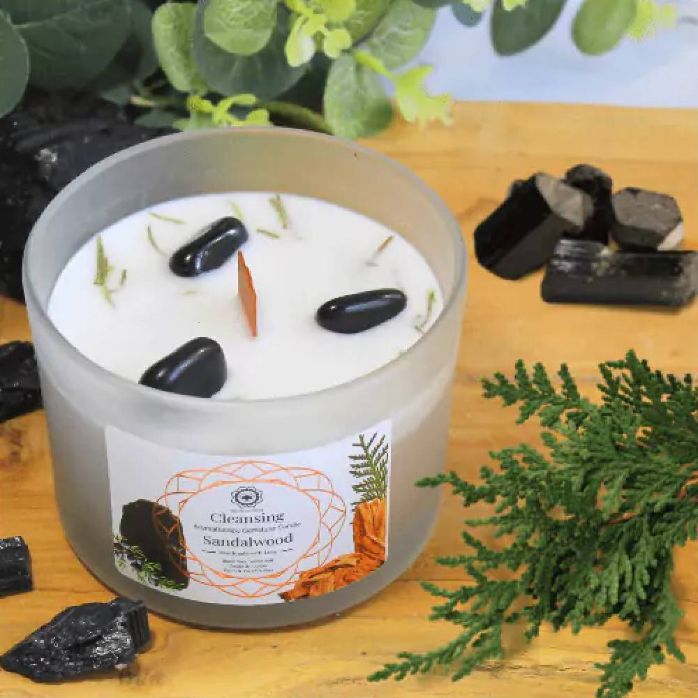 Svece ar dabīgiem akmeņiem Cleansing Aromatherapy Gemstone Candle Sandalwood 265g