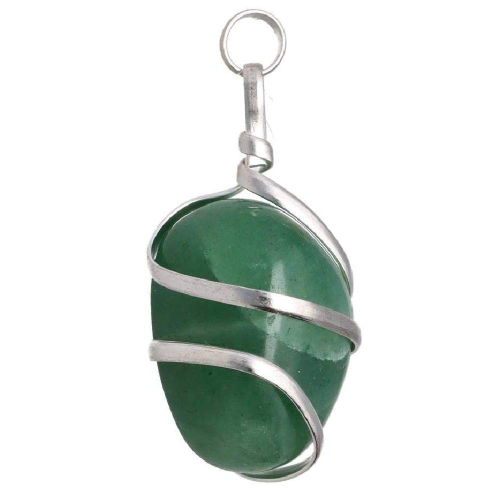 Kulons Aventurīns / Zaļais Aventurīns / Green Aventurine Pendant with Silver Plated Spiral