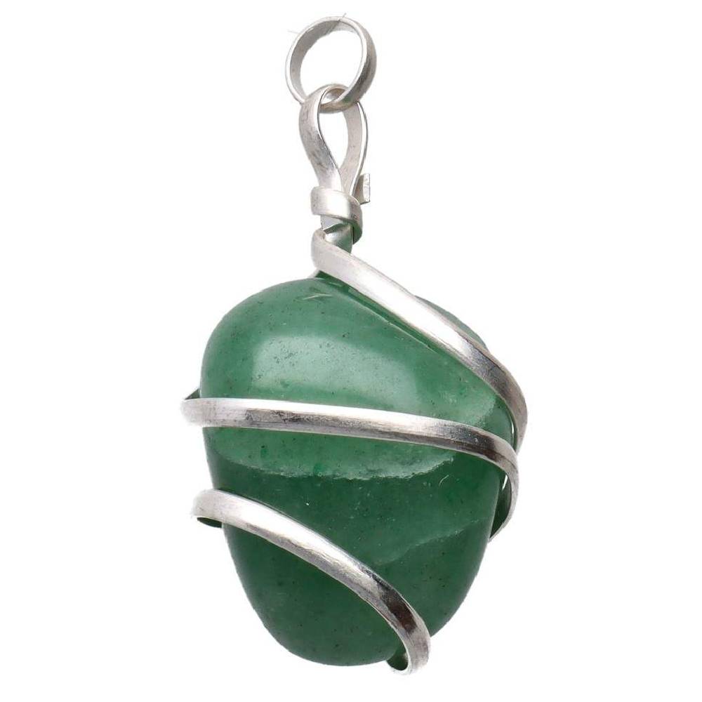 Kulons Aventurīns / Zaļais Aventurīns / Green Aventurine Pendant with Silver Plated Spiral