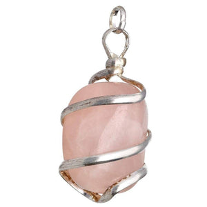 Kulons Rozā Kvarcs / Rose Quartz Pendant with Spiral in Silver Plating