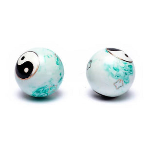 Ķīniešu Veselības Bumbiņas Yin Yang - White / Green Marbled Ø3.5cm