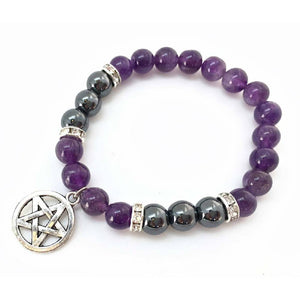 Rokassprādze MIX Amethyst & Hematite with Pentacle 8mm