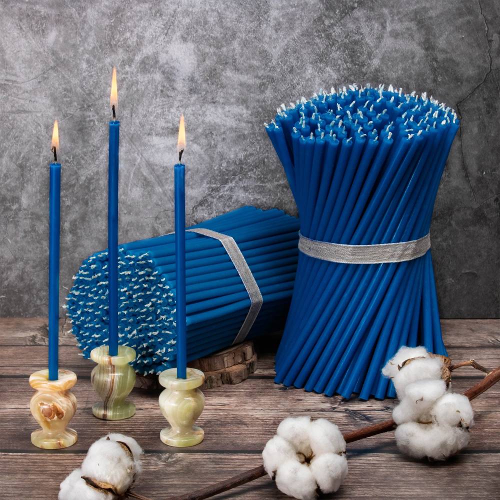 Bišu Vaska Svece - Zila 6.1x185mm / Blue Beeswax Church Candles N80 - 60 minūtes