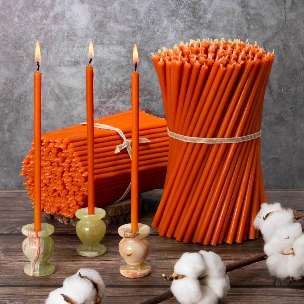 Bišu Vaska Svece - Oranža 6.1x185mm / Orange Beeswax Church Candles N80 - 60 minūtes